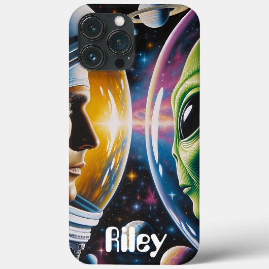 Alien und Astronaut im Weltraum Personalisiert Case-Mate iPhone Hülle (Rückseite)