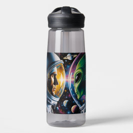Alien und Astronaut im Weltraum Personalisiert Trinkflasche