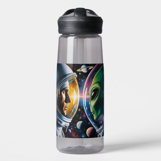 Alien und Astronaut im Weltraum Personalisiert Trinkflasche (Vorne)