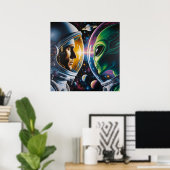 Alien und Astronaut im Weltraum Poster (Heimbüro)