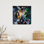 Alien und Astronaut im Weltraum Poster (Küche)
