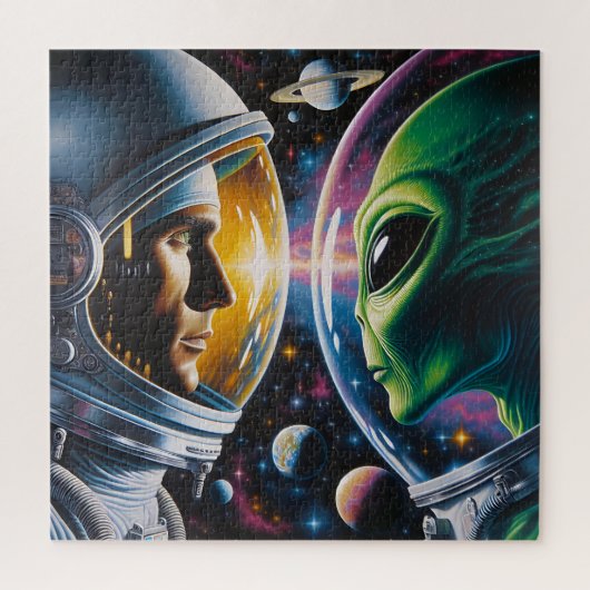 Alien und Astronaut im Weltraum Puzzle (Vertikal)