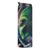Alien und Astronaut im Weltraum Thermosbecher (Nach rechts gedreht)