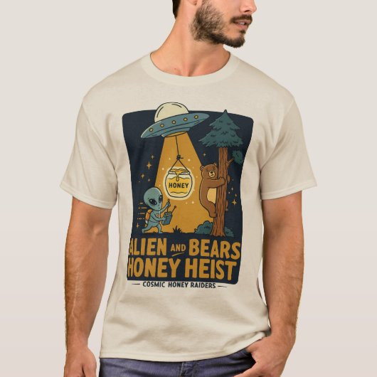 Alien und Bären Honey Heist - Funny UFO & Bear T-Shirt (Vorderseite)