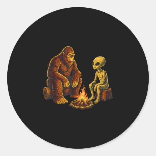 Alien und Bigfoo Runder Aufkleber (Vorderseite)
