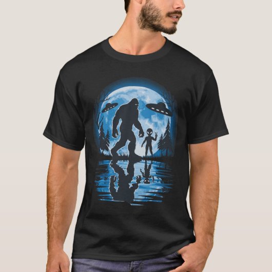 Alien und Bigfoot Moon ufo T-Shirt (Vorderseite)
