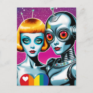 Alien und ein Roboter in der Liebe Prix Postkarte