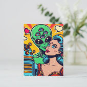 Alien und eine Frau in Liebe Postkarte (Stehend Vorderseite)