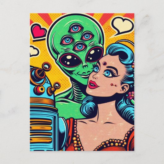 Alien und eine Frau in Liebe Postkarte (Vorderseite)