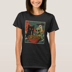 Alien und Katze Ramen-Schale Lustiger UFO Japanisc T-Shirt