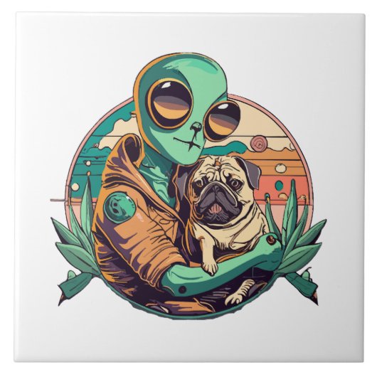 Alien und Mops Fliese (Vorderseite)