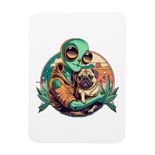 Alien und Mops Magnet (Vertikal)