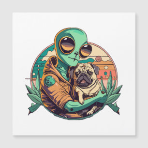 Alien und Mops Magnetkarte