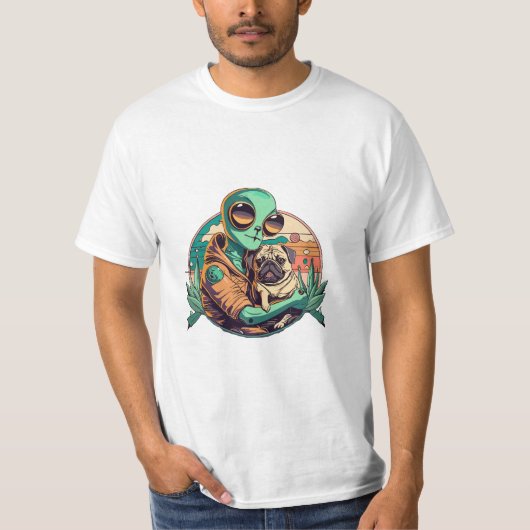 Alien und Mops T-Shirt (Vorderseite)