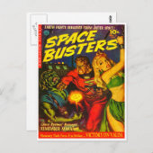 Alien und Raumfahrer kämpfen um schöne Frauen Postkarte (Vorne/Hinten)