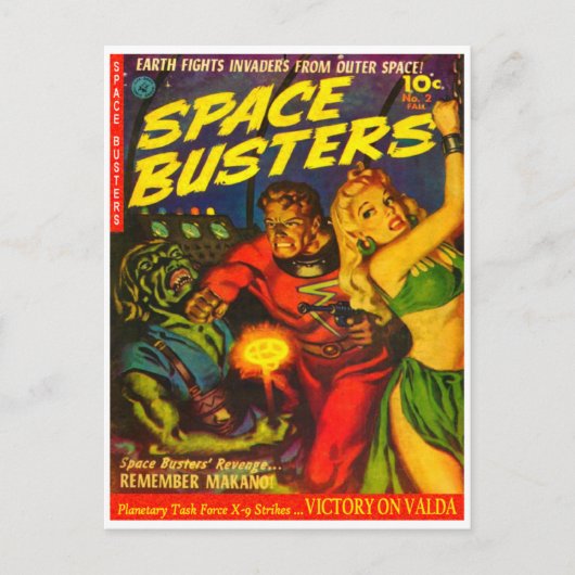 Alien und Raumfahrer kämpfen um schöne Frauen Postkarte (Vorderseite)