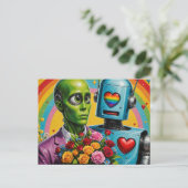 Alien und Robot Couple Postkarte (Stehend Vorderseite)