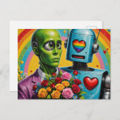 Alien und Robot Couple Postkarte (Vorne/Hinten)