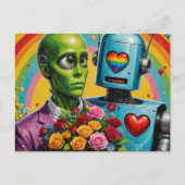 Alien und Robot Couple Postkarte (Vorderseite)