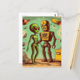 Alien und Robot Retro-Liebe Postkarte