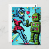 Alien und Roboter in der Liebe Postkarte (Vorne/Hinten)