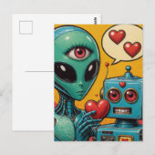 Alien und Roboter in der Liebe Postkarte (Vorne/Hinten)