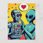 Alien und Roboter in der Liebe Postkarte (Vorderseite)