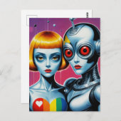 Alien und Roboter in der Liebe Regenbogen Postkarte (Vorne/Hinten)
