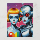 Alien und Roboter in der Liebe Regenbogen Postkarte (Vorderseite)