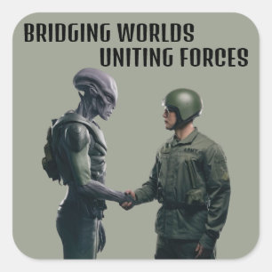 Alien und Soldaten-Sticker-Set Quadratischer Aufkleber