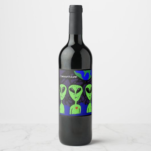Alien und Weltraumkunst Weinetikett (Vorderseite)