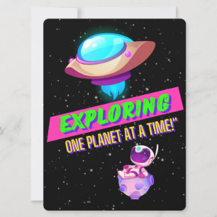 ALIEN, UNIVERSUM, ROCKETSCHAFT, PLANET UND ASTRONA FEIERTAGSKARTE