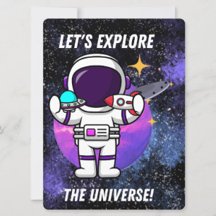 ALIEN, UNIVERSUM, ROCKETSCHAFT, PLANET UND ASTRONA FEIERTAGSKARTE