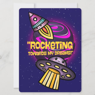 ALIEN, UNIVERSUM, ROCKETSCHAFT, PLANET UND ASTRONA FEIERTAGSKARTE