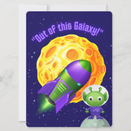ALIEN, UNIVERSUM, ROCKETSCHAFT, PLANET UND ASTRONA FEIERTAGSKARTE