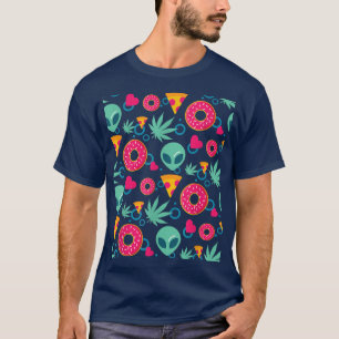Alien Unkraut Pizza Donut Essen Herz Muster Cool S T-Shirt