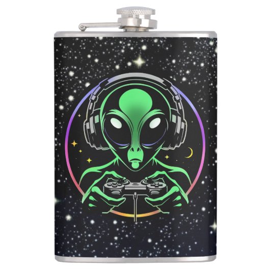 Alien Video Games mit Star Background Flachmann (Vorderseite)