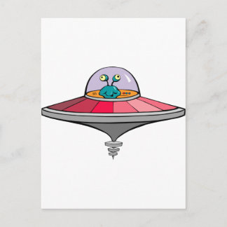 Alien von niedlichen Cartoon in einem UFO Postkarte