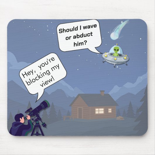 Alien vs Astronomer UFO Humor Mousepad (Vorne)