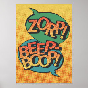 Alien vs Robot Pop-Art Retro Poster