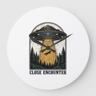 Alien-Wald-Entführung Vintage-UFO-Gravur Große Wanduhr