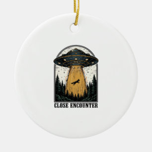 Alien-Wald-Entführung Vintage-UFO-Gravur Keramik Ornament