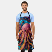 Alien Wasserfarben-Oktopus mit Personalisiertem Na Schürze (Getragen)