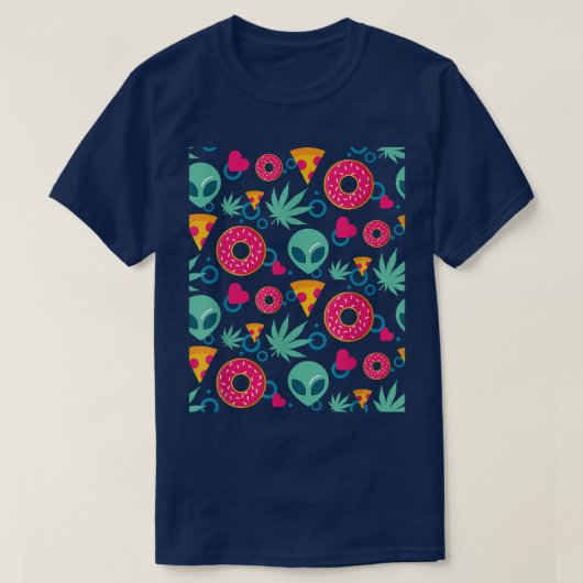 Alien Weed Pizza Donut Food Herzmuster Cool Sto T-Shirt (Design vorne)