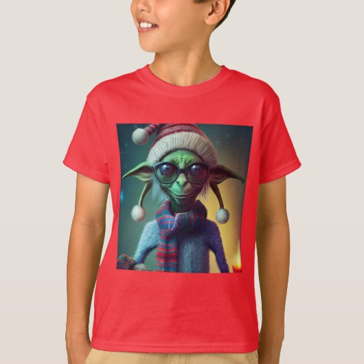 Alien Weihnachten Hippie Elf Geschenk. T-Shirt (Vorderseite)