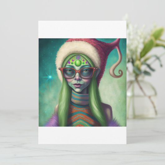 Alien Weihnachten Hippie Elf Geschenk. T-Shirt (Stehend Vorderseite)