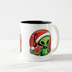 Alien-Weihnachts-Sticker-Art Zweifarben-Tasse, 330 Zweifarbige Tasse