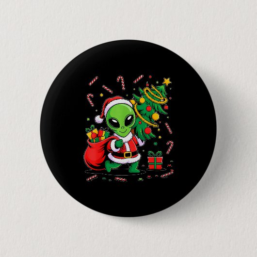 Alien-Weihnachtsbaumlichter Weihnachten Lustiger A Button (Vorderseite)