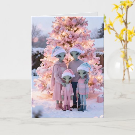 Alien Weihnachtsportrait Karte (Gelbe Blume)