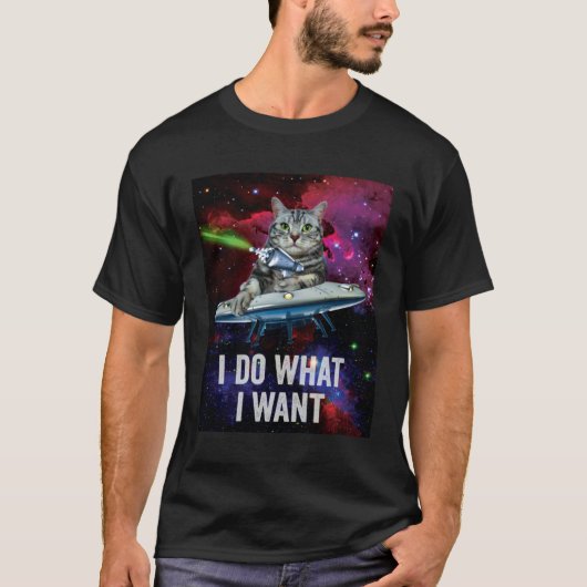 Alien Weltraum Katze UFO T-Shirt (Vorderseite)